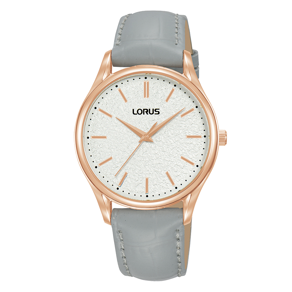 Lorus Womens Rose Gold Tone Grey Leather Moon Lorus Watches