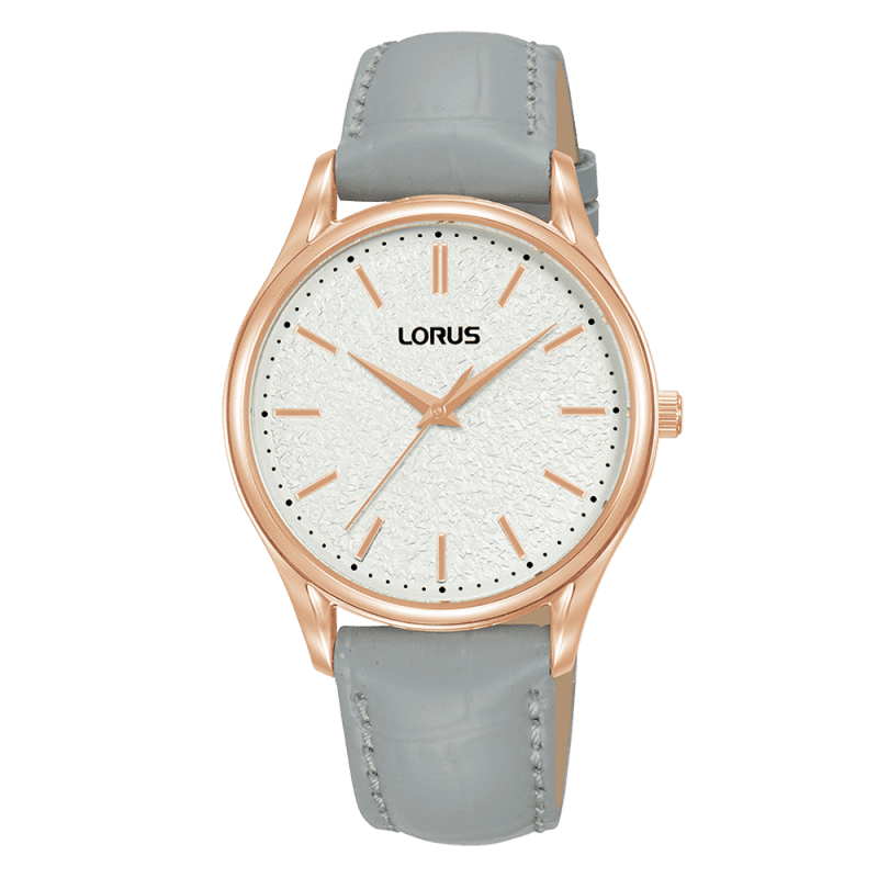 Lorus Women s Rose gold tone Grey leather Moon